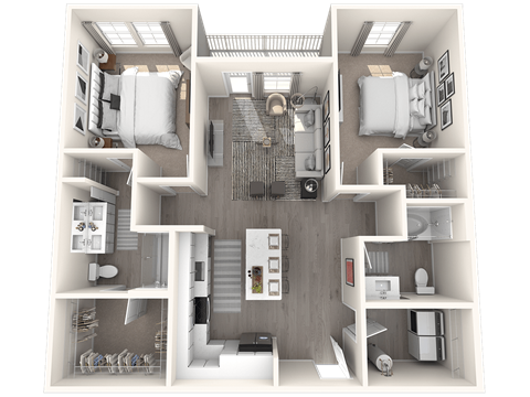 Floor plan for 2 beds, 2 baths, 1164 sqft